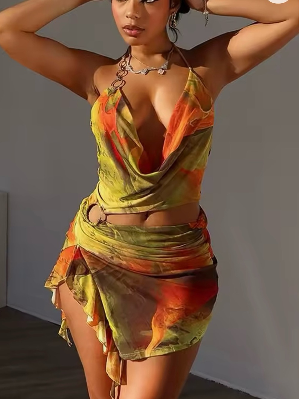 Cowl Neck Halter Mini Dress